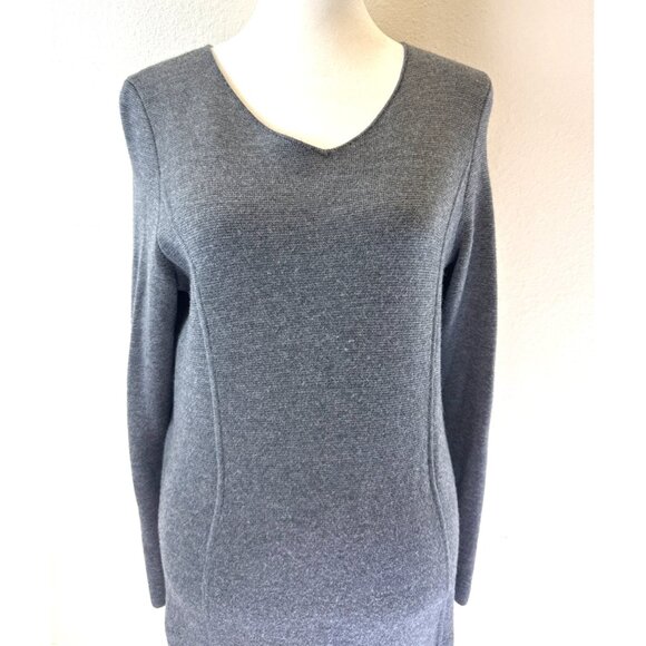 Talbots Womens 100% Merino Wool Sweater Dress Gray Midi Long Sleeve Large Petite - Picture 3 of 13